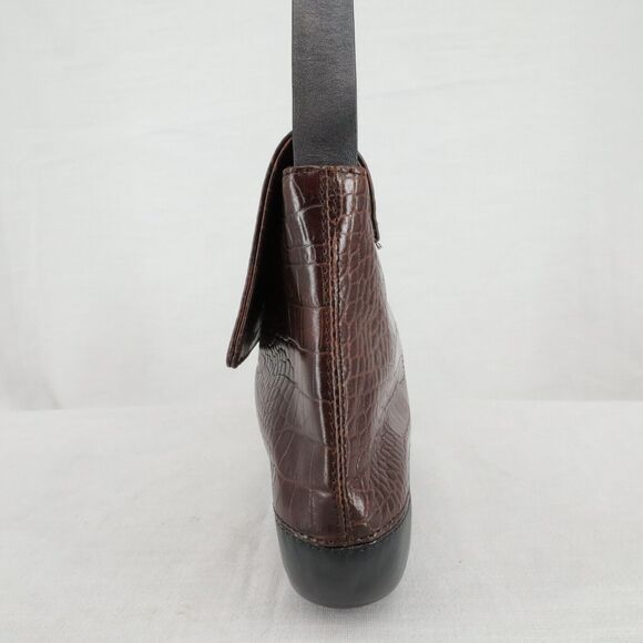 Carla Mancini Handbag Womens Brown Black Leather Alligator Texture Shoulder Bag - Picture 7 of 14